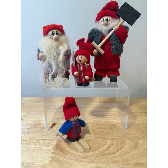 4 Ljungstroms Of Sweden Tomte Wooden Figure Winter Activities Ski Shovel Hike - Picture 1 of 13